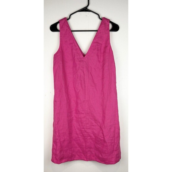 NWT J Crew V-Neck Pink Linen Mini Dress Natural Fibers, XS, Extra Small NEW - Picture 1 of 9